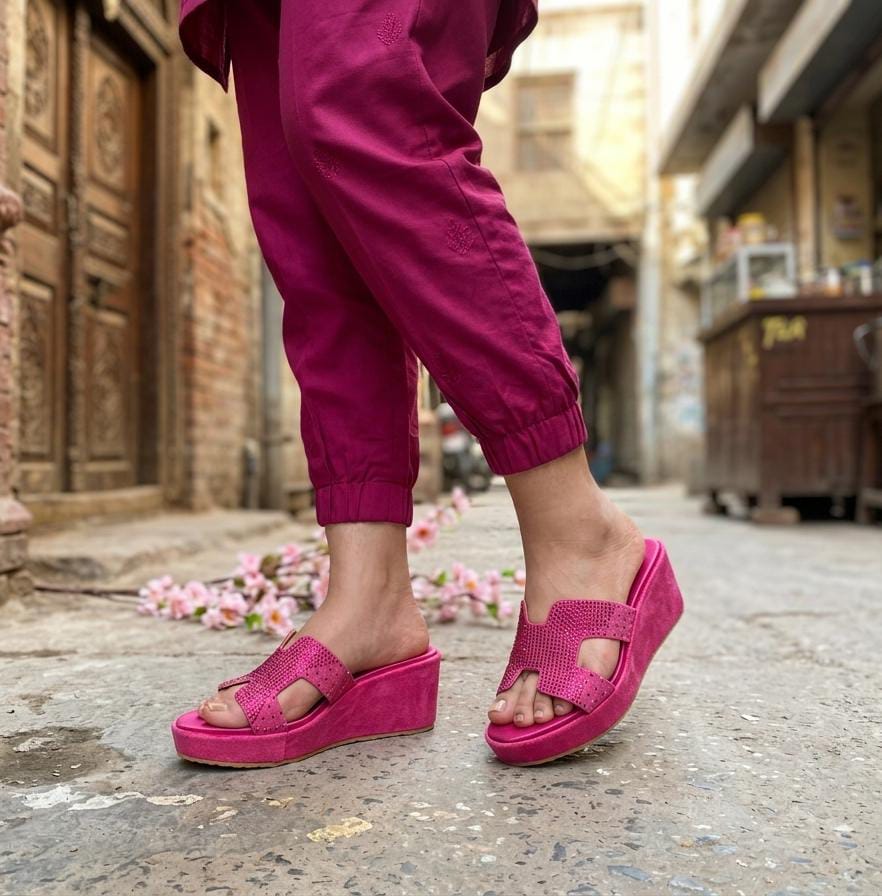 Radiant Rose Velvet Wedges