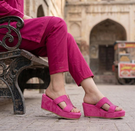 Radiant Rose Velvet Wedges
