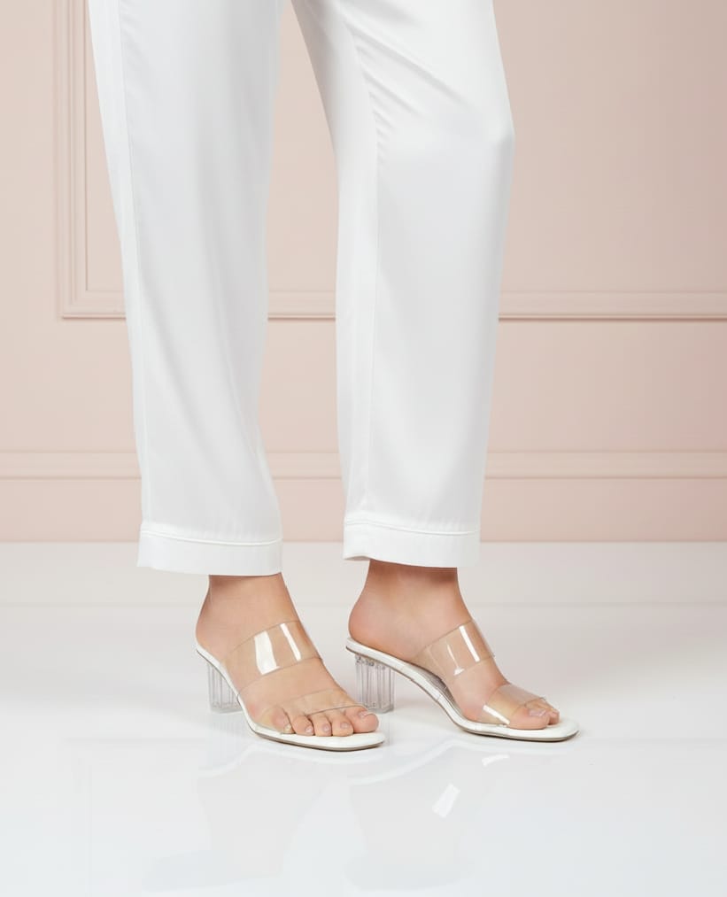 Sahara White Clear-Strap Heels