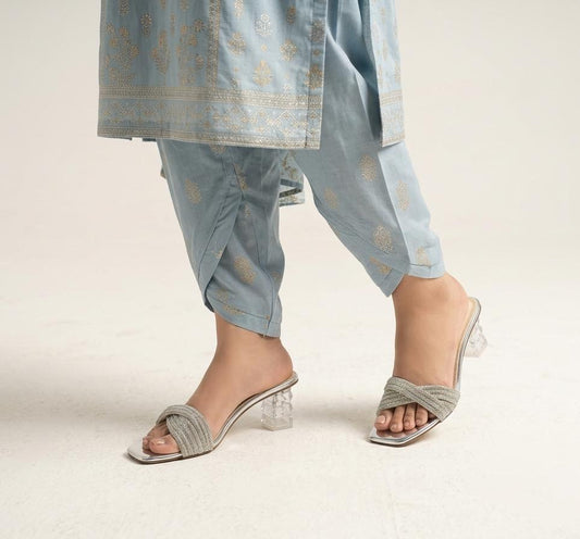 Silver Glitz Criss-Cross Glass Heels