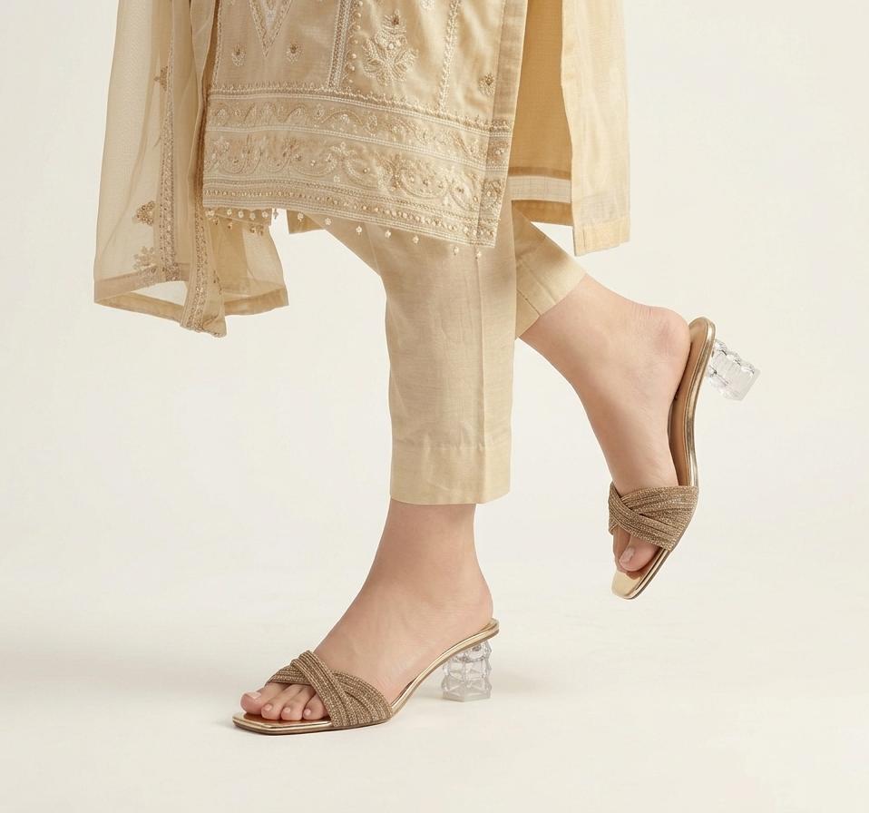 Royal Gold Textured Slide Sandals