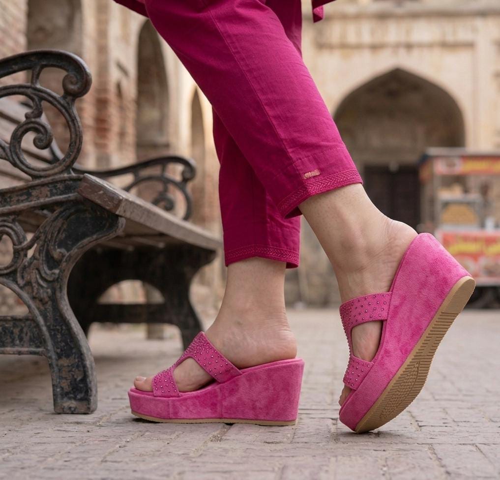 Radiant Rose Velvet Wedges