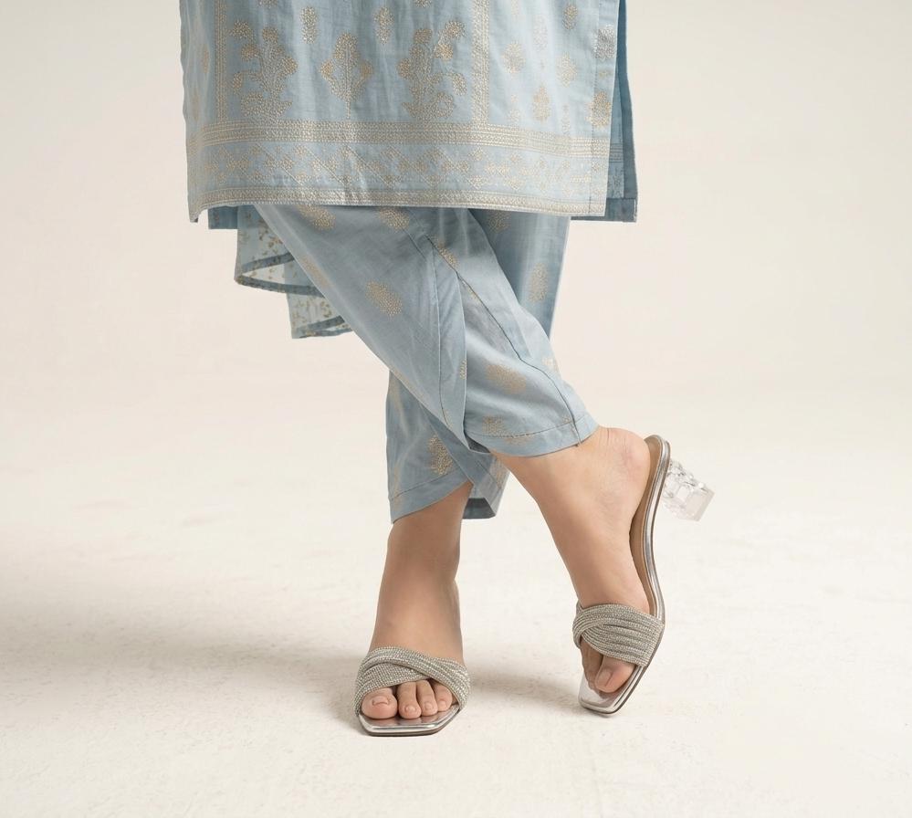 Silver Glitz Criss-Cross Glass Heels