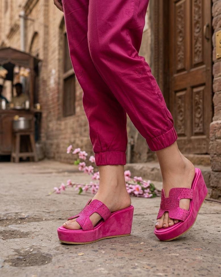 Radiant Rose Velvet Wedges
