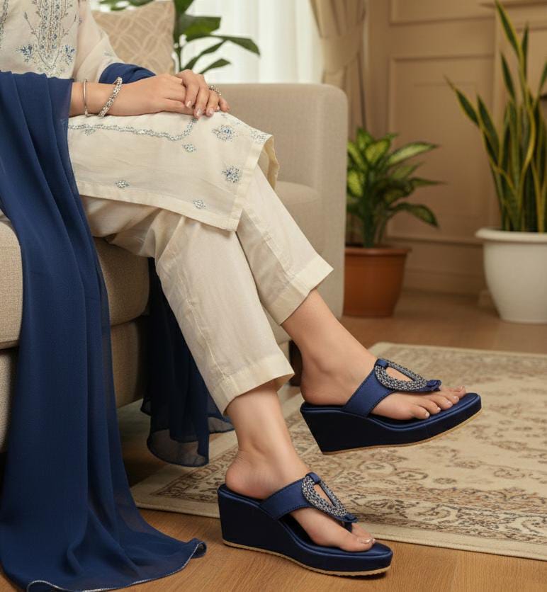 Navy Blue Embellished Platforms