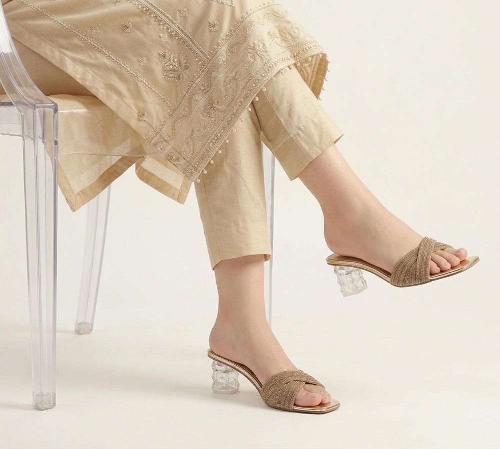 Royal Gold Textured Slide Sandals