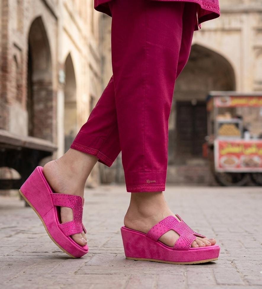 Radiant Rose Velvet Wedges