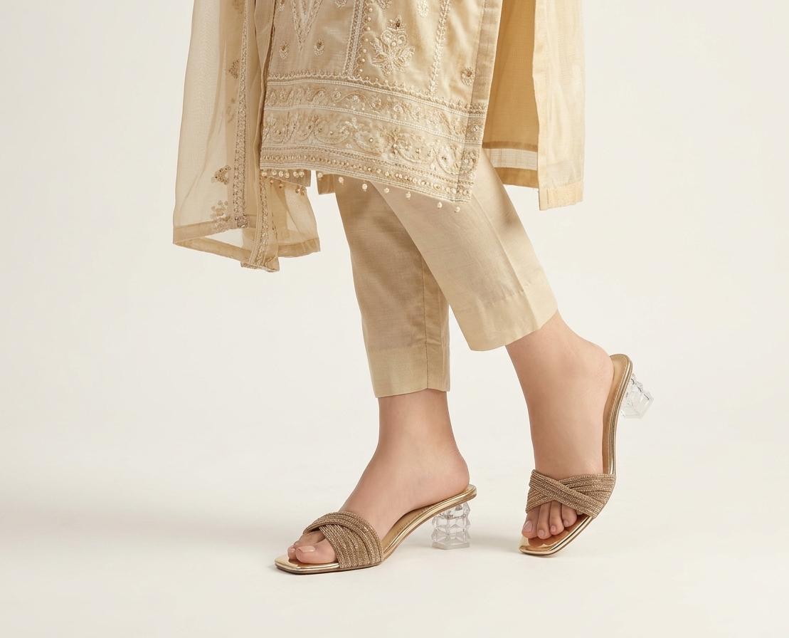 Royal Gold Textured Slide Sandals