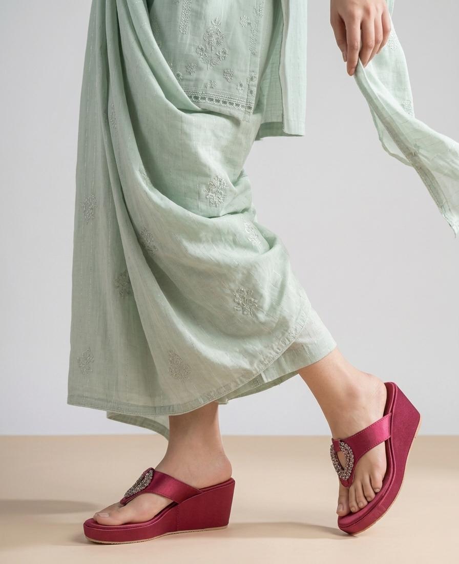 Regal Magenta Satin Wedge Heels