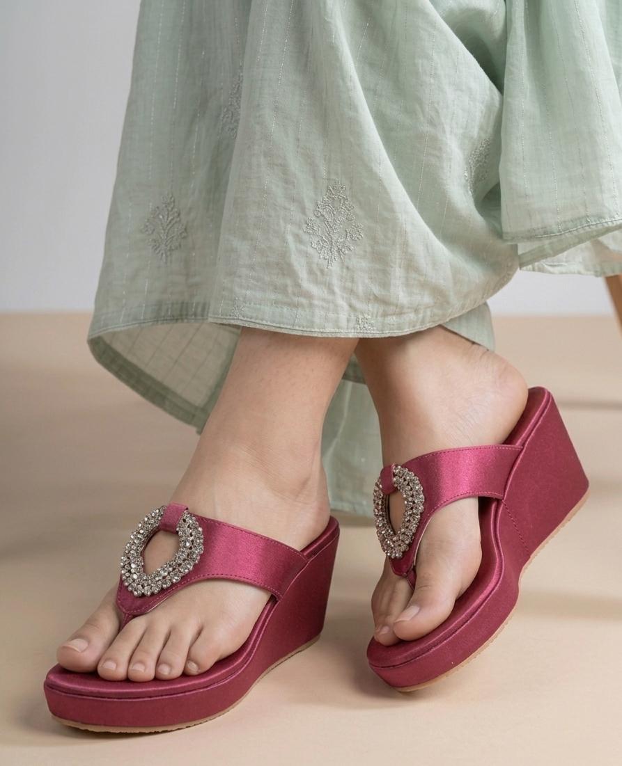 Regal Magenta Satin Wedge Heels