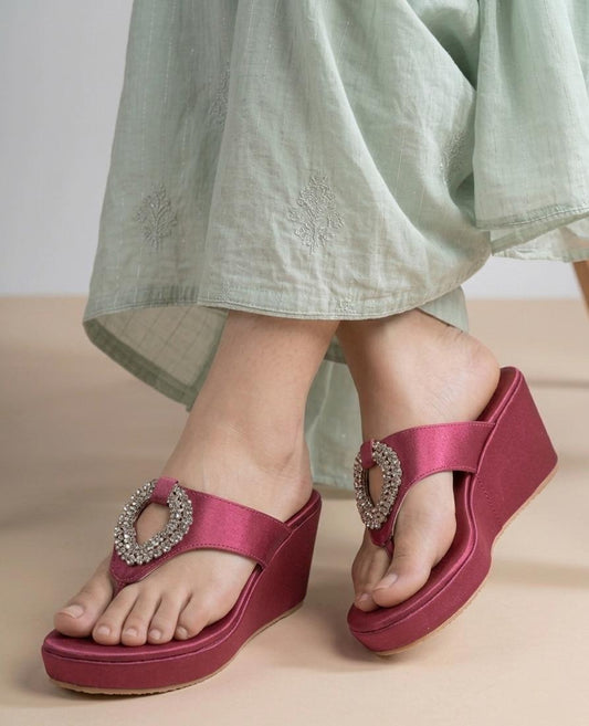 Regal Magenta Satin Wedge Heels
